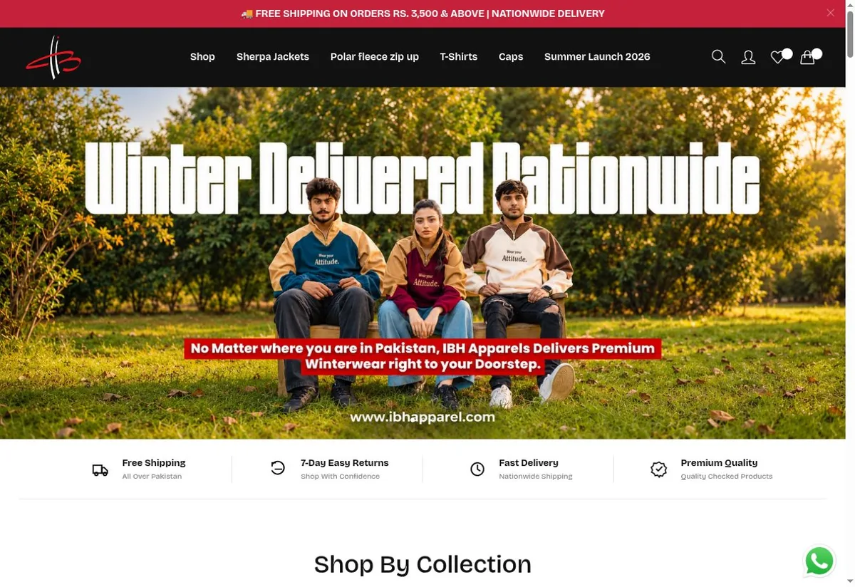 IBH Apparel website homepage preview