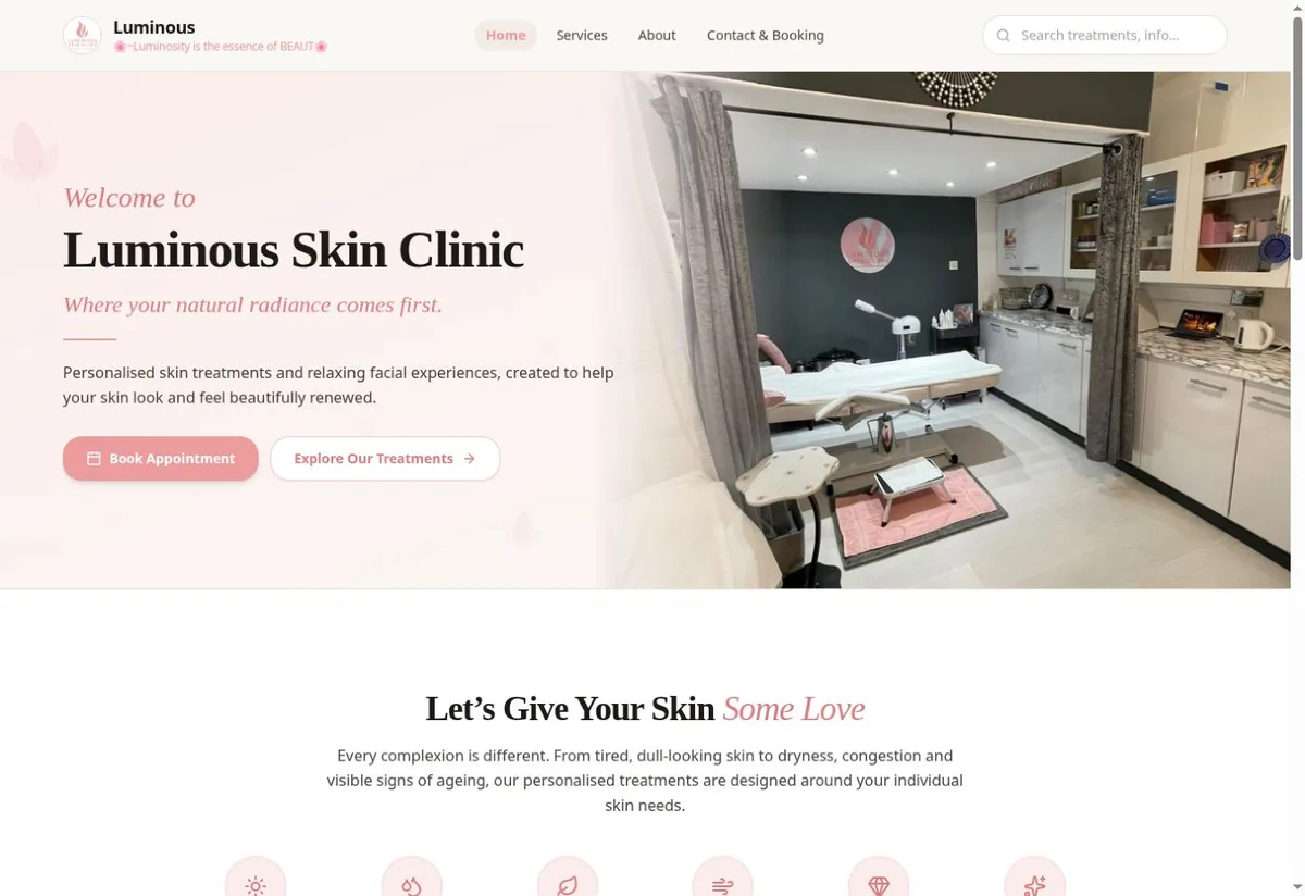 Luminous Skin Clinic website homepage preview
