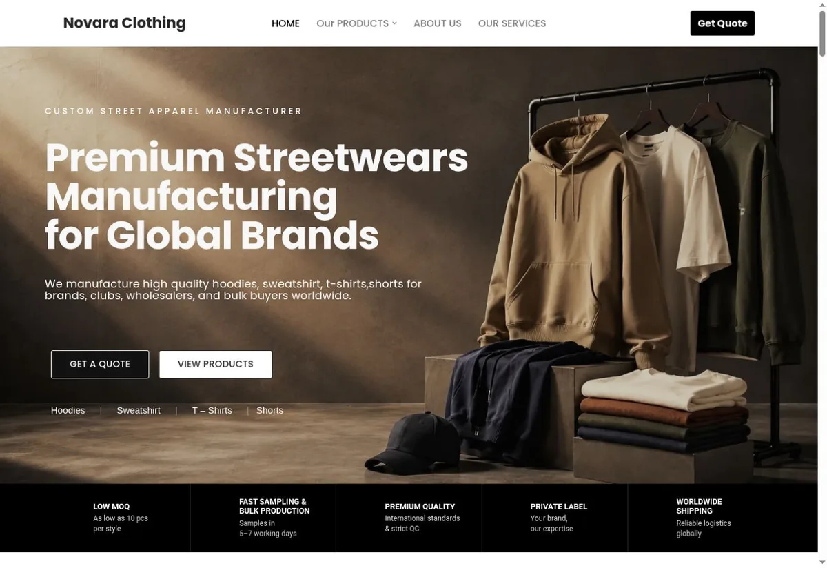 Novara Clothing website homepage preview