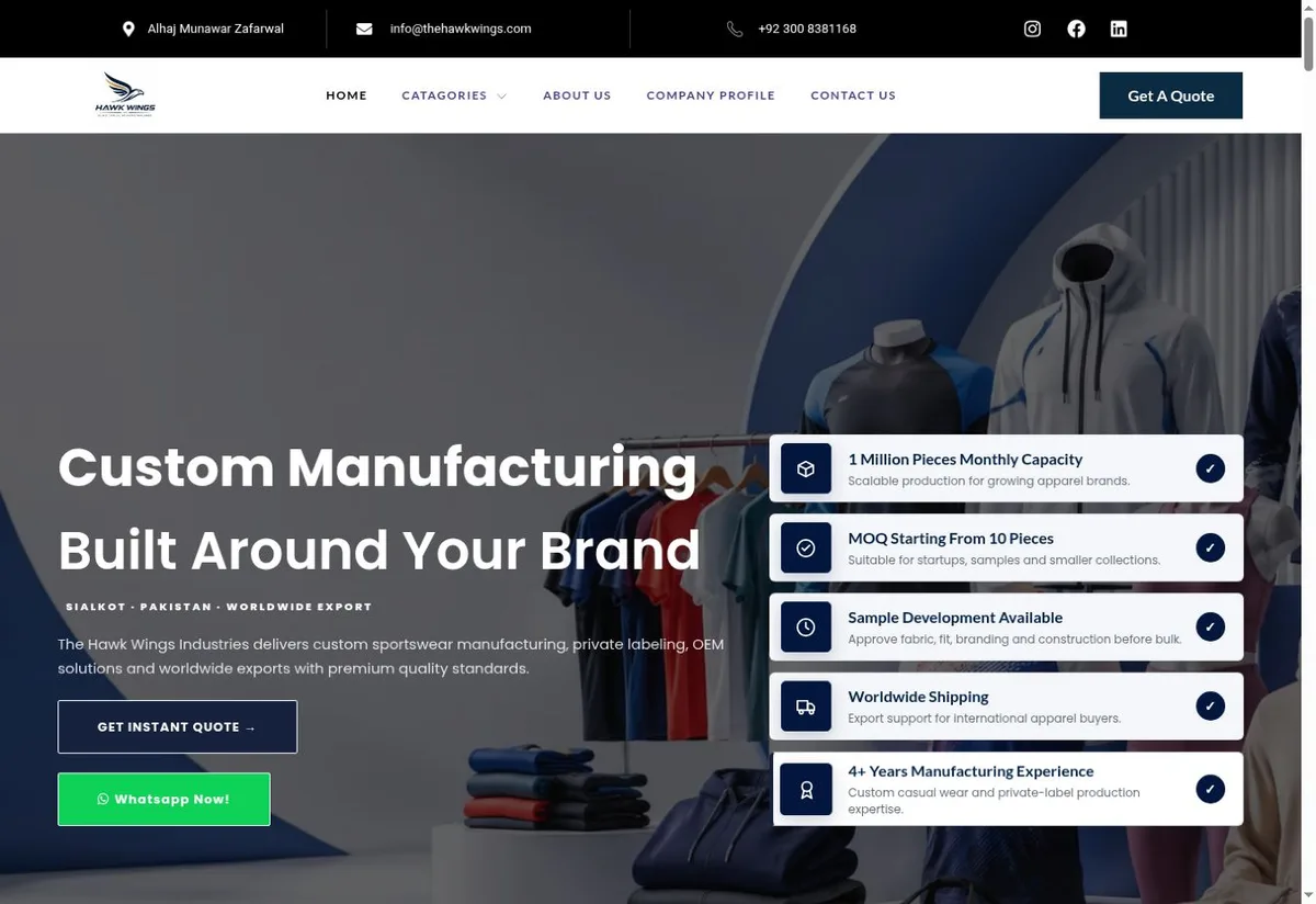 The Hawk Wings website homepage preview