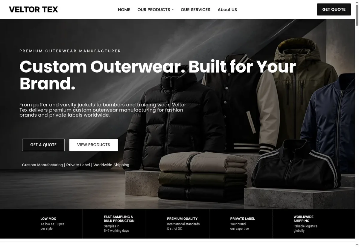 Veltor Tex website homepage preview