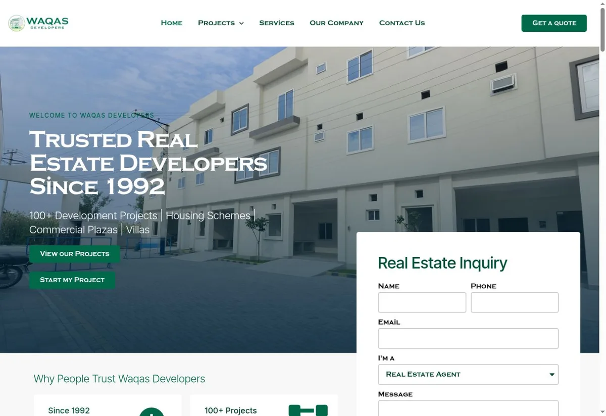 Waqas Developers website homepage preview